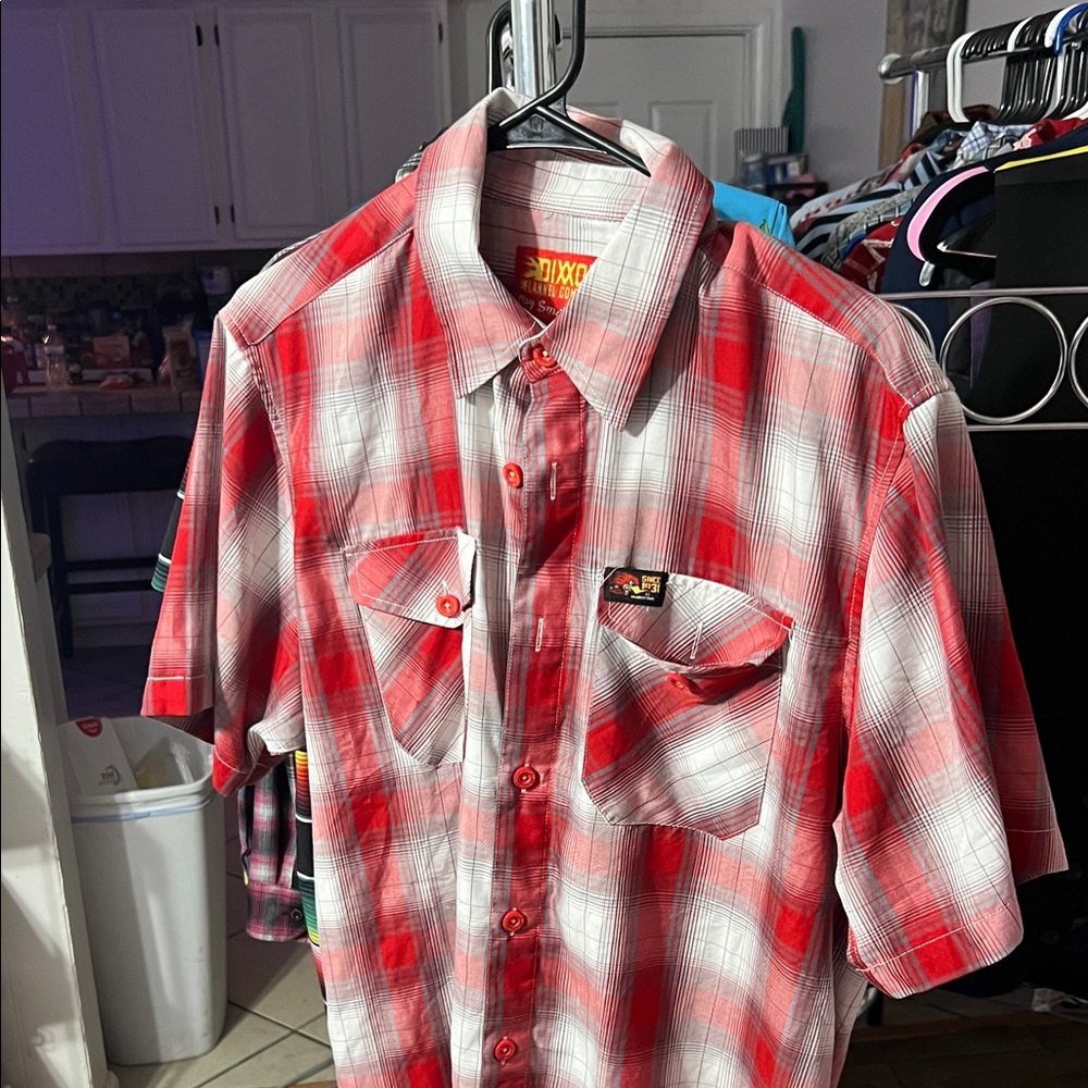 DIXXON Red and White Plaid Men's Shirt